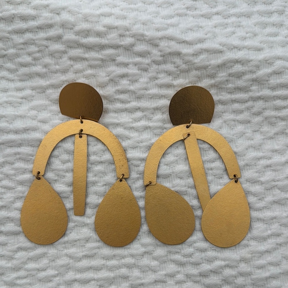 Gold Drop Arch Statement Earrings - Annie Costello Brown